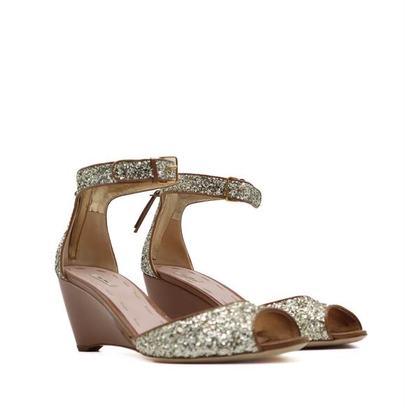 Miu Miu Gold Glitter Ankle Strap Wedges Size 40 - Picture 2 of 8